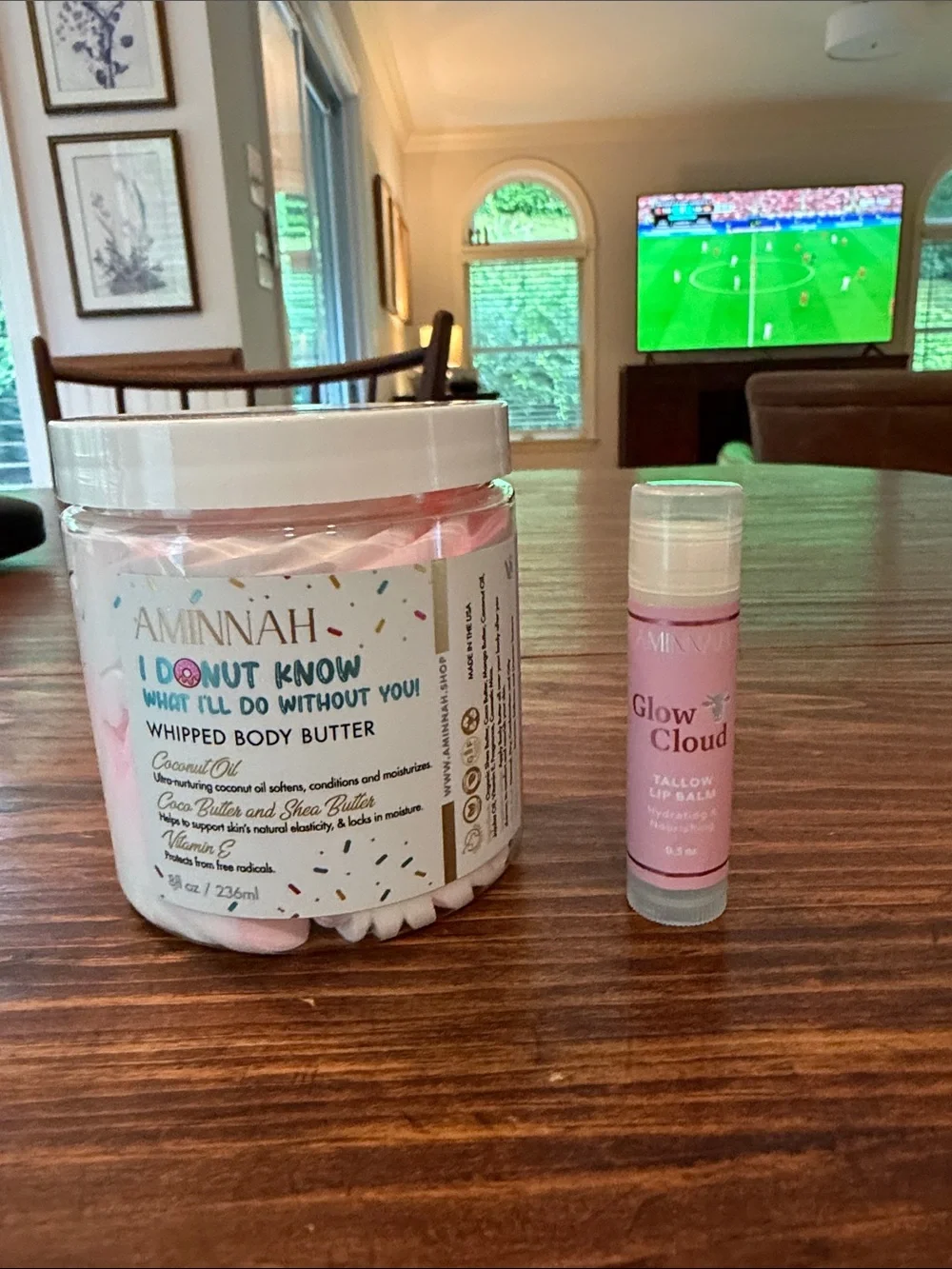 AMINNAH Pink Whipped Body Butter with Glow Cloud Tallow Lip Balm - Hydrating Set